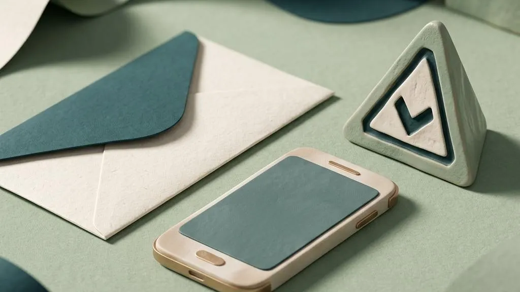 A suspicious paper message beside a ceramic phone and a brass shield